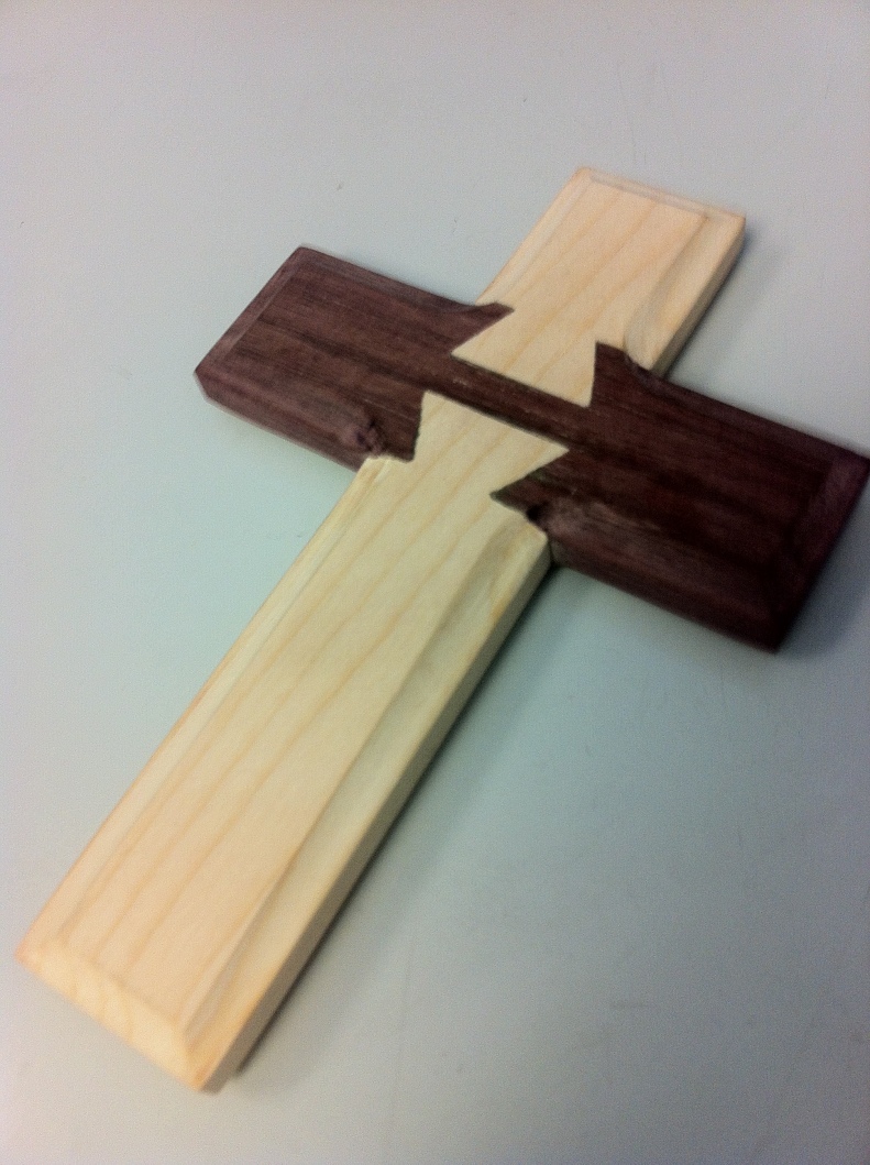 Hand-dovetailed cross, cherry and purpleheart