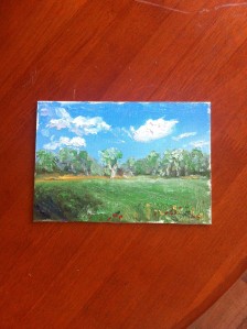 Thrane forest, Kindred, ND oil on canvas board, 5x7